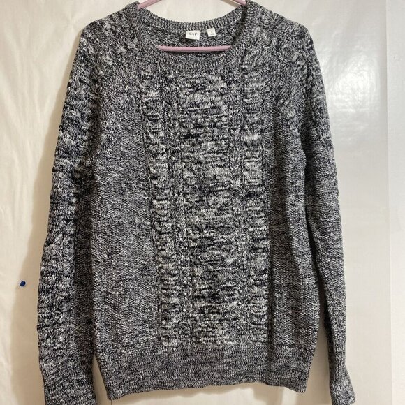 GAP Sweaters - GAP Women Cable Knit Black White Crew Neck Long Sleev Sweater 100% Cotton Size L
